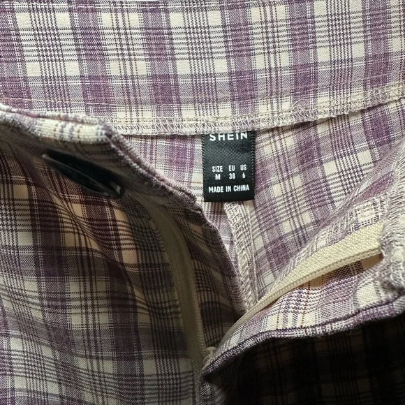 Wide-Leg Plaid Pants in Purple and White - Picture 4 of 4